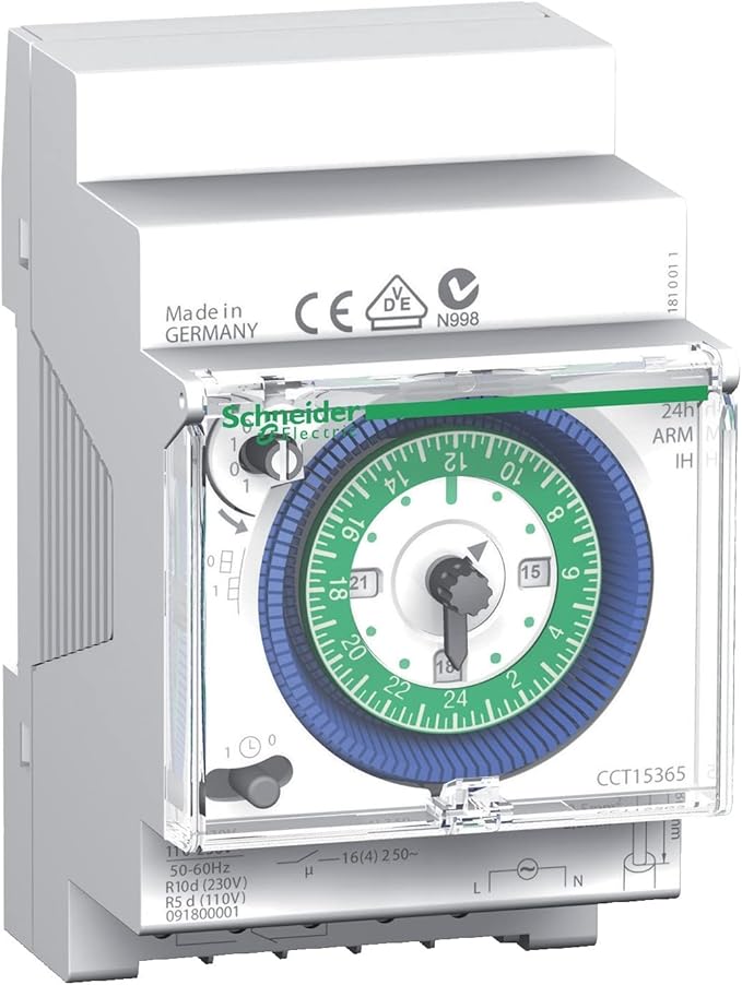 Schneider Electric Acti9 IH Mechanical Time Switch | CCT15365 | 24-Hour | 1-Channel | DIN-Rail | 150-Hour Memory